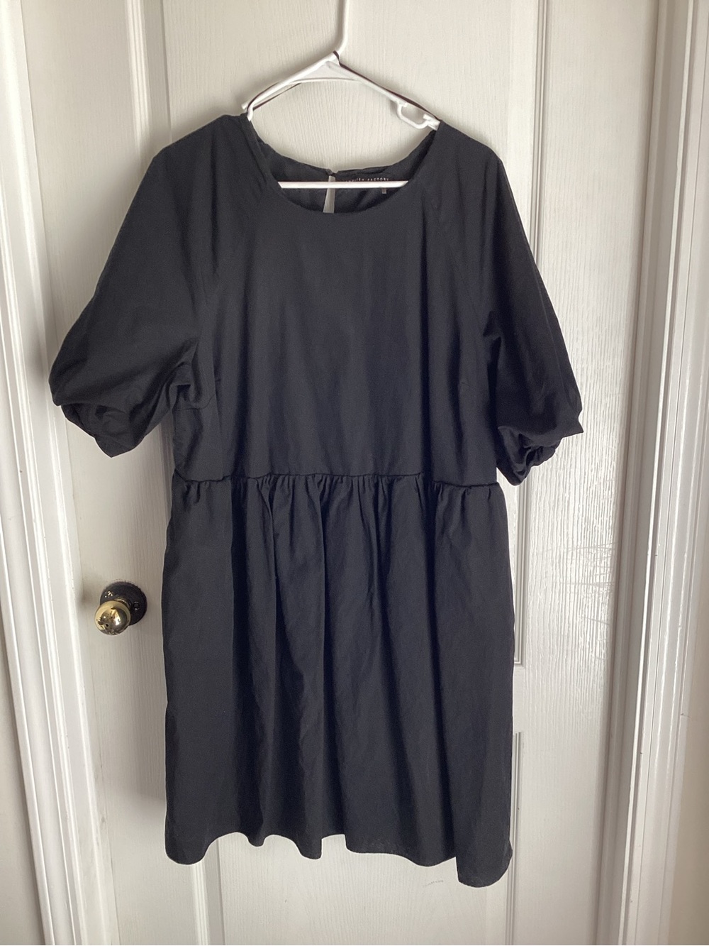 English Factory Black Puff-Sleeve Midi Dress